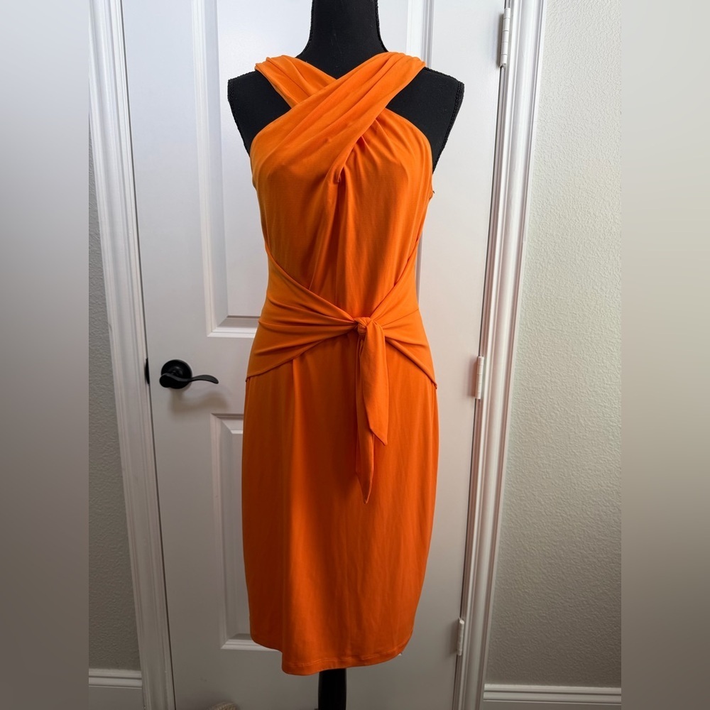 David Meister Strapless Orange Dress